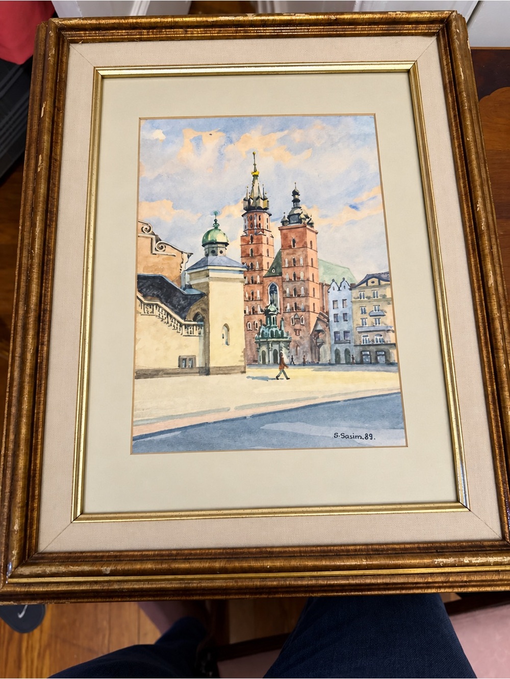 Sylweriusz Sasim 1989 Signed Original Krakow Watercolor Framed